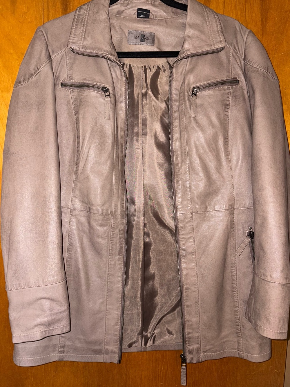 Mainpol Genuine Leather Taupe Moto Jacket Women’s US 4 EU 38